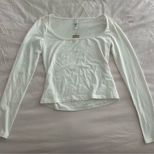 Skims Cotton Jersey Scoop Neck Long Sleeve Top White Sz S NWT